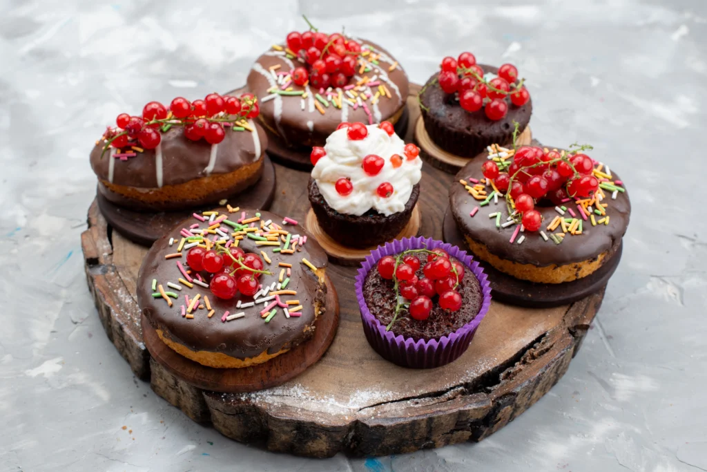 Chocolate layer cake with whipped cream and chocolate drizzle
